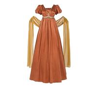 Fiamll Robe Regency Femme Jane Austen Taille Empire Robe Renaissance Femme avec Écharpe Fête du Thé Cocktail Robe de Soirée, Orange, XXL