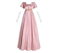 Fiamll Robe Regency Femme Jane Austen Taille Empire Robe Renaissance Femme avec Écharpe Fête du Thé Cocktail Robe de Soirée, Rose, XS