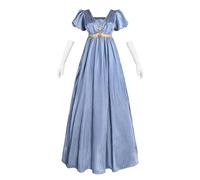 Fiamll Robe Regency Femme Jane Austen Taille Empire Robe Renaissance Femme avec Écharpe Fête du Thé Cocktail Robe de Soirée, bleu, L