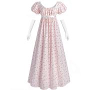 Fiamll Robe Regency pour femme - Taille empire - Florale - Robe longue - Robe de fête - Costume Renaissance, rouge, XL