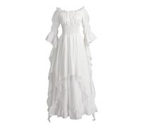 Fiamll Robe victorienne Renaissance Costume Femme Gothique Robe de Sorcière Robe de Mariage Médiévale, Blanc., S-M