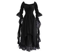 Fiamll Robe victorienne Renaissance Costume Femme Gothique Robe de Sorcière Robe de Mariage Médiévale, Noir , L-XL