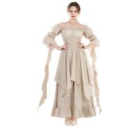Fiamll Robe victorienne Renaissance pour femme - Robe de sorcière gothique - Robe de mariage médiévale, beige, L-XL