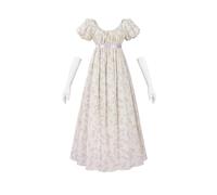 Fiamll Robes Regency pour femmes - Taille empire - Motif floral - Robe d'époque Regency - Robe longue de fête de thé - Costume Renaissance, XXL