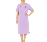 FIANA FASHIONS Chemise de nuit en coton doux à imprimé floral pour femme, col rond, manches courtes (le design et les couleurs peuvent varier), Violet - Fleurs, XL