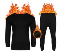 FIANA FASHIONS Sous-vêtements thermiques unisexes pour enfants - Doublure en polaire longue couche de base pour garçons et filles à manches longues, Noir , 12-13 ans