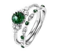 Fiançailles pour femmes 2 pièces ensemble de coffrets cadeaux bague de proposition bague de mariée en argent rétro bague de fiançailles mariée bague de promesse donner à Anneaux Classeurs (Green, 8)