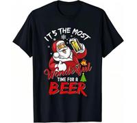 FIATI00P Fun Christmas Santa Drinking Beer Wonderful Time T-Shirt S-4XL