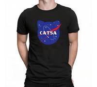 FIATI00P Funny Cat Catsa Space T-Shirt Men's T-Shirt Screen Printed-Pun Lover Gift Black