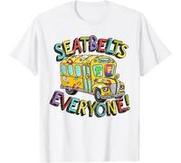 FIATI00P Seatbelts Everyone Funny Magic School Bus Driver Job Pride T-Shirt White