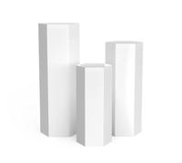 Fiauli 3pcs Stand de piédestal, Supports de piédestal hexagone, piliers de Socle piédestal Hexagonal Blanc pour Ensemble de décoration de fête de Mariage Blanc