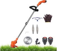 Fiauli Coupe-Bordure sans Fil 450W avec 2 Piles, Tige télescopique, poignée antidérapante, Coupe-Bordure à Batterie, Coupe-Herbe léger, Outil de Coupe-Bordure électrique pour Jardin (450W Orange)
