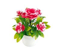 Fiauli Fleur Artificielle avec Pot, Petite Plante décorative en Pot de Simulation, ne Tombe jamais Facile à Entretenir Fleur Artificielle en Plastique pour décor de Bureau à Domicile Rouge