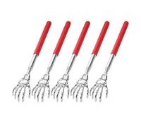 Fiauli Gratte-dos durable en acier inoxydable - Lot de 5 outils télescopiques pour les zones difficiles d'accès - Pâte de massage portable réglable - Résistant à la rouille - Rétractable - Rouge