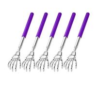 Fiauli Gratte-dos durable en acier inoxydable - Lot de 5 outils télescopiques pour les zones difficiles d'accès - Pâte de massage portable réglable - Résistant à la rouille - Rétractable - Violet