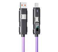 Fiauli Lot de 2 câbles Charge USB C 4 en 1 avec écran LED, câble USB-C Rapide 66 W Maximum, 100 cm vers A Type-C 8 Broches PD, Silicone pour téléphone Portable et 2 × Violet