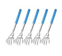 Fiauli Lot de 5 gratte-dos durables en acier inoxydable - Outil télescopique pour les zones difficiles d'accès - Pâte de massage portable réglable - Résistant à la rouille - Rétractable - Bleu