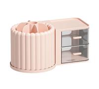 Fiauli Organiseur de maquillage avec tiroir transparent, compartiment rotatif à 360°, rangement cosmétique 2 en 1, porte-stylos multi-grilles pour maison, bureau, école, commode, salle bain, cham