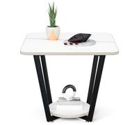 Fiauli Table basse, petite table de patio, table basse avec étagères de rangement, table centrale à 2 niveaux, table d'appoint pour le salon, plateau en ardoise (blanc)