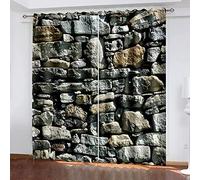FIBITA Lot de 2 Rideau Mur de Pierre Rideaux Occultants 117x138 cm Style Campagnard Imprimé 3D Draperies Ntérieurs Rideaux de Fenetre Isolant Thermique Décoration Rideaux pour Chambre Salon