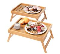 Fibogollo Lot de 2 plateaux de lit avec pieds pliables, en bambou, plateau de service pour nourriture et collation, plateau pour ordinateur portable pour travailler (naturel)