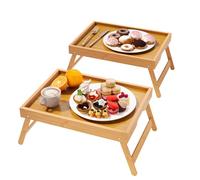 Fibogollo Lot de 2 plateaux de lit en bambou avec pieds pliants, plateaux de petit-déjeuner, plateau de service pour nourriture et collation, plateaux pour ordinateur portable pour le travail (naturel
