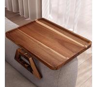 Fibogollo Plateau de canapé en bois d'acacia - Accoudoirs - Clip fixe - Plateau d'accoudoirs pour collations, téléphone portable, contrôle, tasses