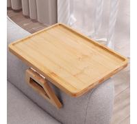 Fibogollo Plateau de canapé pliable en bambou pour boissons, collations, téléphone, télécommande (naturel)