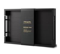 Fibogollo Plateau de service rectangulaire en bambou avec poignée en métal, 38 x 25 cm, pour petit déjeuner, vaisselle, boissons, taille moyenne (noir)