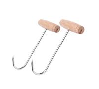 FiboPawer Lot de 2 crochets à foin pour cheval - Crochet en acier robuste de 24 cm pour balles de foin, foin de cheval, comprend des crochets en S pour l'accrocher, une poignée en bois pour une prise