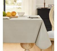 FIBORIA Nappe Rectangulaire 140×200 cm Extérieur Printemps Toile Cirée en PVC, Kaki, Effet Lin avec Bordure, Imperméable Antitache, Lavable, pour Repas en Famille, Dîners, Balcon et Terrasse, Pâques