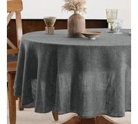 FIBORIA Nappe Ronde 140 cm Tissu épais Effet Lin de Diamètre Gris Moderne 300 g/m² Nappes Anti Tache Tissu Déperlant Lavable Protection de Table pour Paques,Jardin,Salon,Anniversaires,Fête,Mariage
