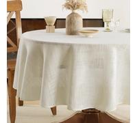 FIBORIA Nappes Printemps Ronde 120 cm de Diamètre Crème Tissu épais 300 g/m² Effet Lin Nappe Anti Tache Déperlant Lavable Tablecloth pour Basse,Jardin,Anniversaires,Fête,Mariage,Extérieur,Picnic