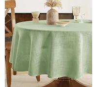 FIBORIA Nappes Printemps Ronde 140 cm de Diamètre Vert Clair Tissu épais Effet Lin Moderne Nappe Anti Tache Déperlant Lavable Protection de Table pour Jardin,Extérieur,Anniversaires,Mariage,Paques