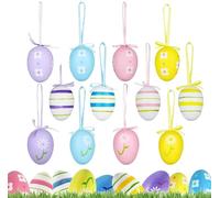 FIBOUND 12 Pièces de Décorations D'œufs de Pâques, Oeufs de Pâques en Papier Mâché Coloré, Oeufs de Pâques Peints pour Enfants, Fournitures Fête pour L'école, Le Bureau et Maison - Colorés