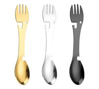 FIBOUND Ensemble de 3 Couverts de Camping Spork, Vaisselle Métallique Polyvalente pour Pique-Nique, Ouvre-Bouteille et Spork de Camping, Fonction 5 en 1, pour Les Voyages, Les Activités en Plein Air