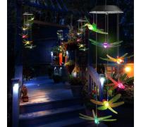 FIBRAAVE Carillon éolien solaire en forme de papillon - Cadeau de jardin pour sa grand-mère - Décoration extérieure pour jardin, cour, porche, fête des mères, Noël (libellule fraîche)