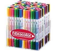 FIBRACOLOR Marqueurs Bipunta, multi-boîtes 144 pièces, 12 pièces pour chacune de 12 couleurs, pointe conique et pointe fine, double trait d'écriture, superlavables