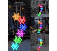 FIBRAVE Carillon éolien solaire en forme de papillon - Cadeau d'anniversaire pour femme et maman - Décoration d'extérieur pour jardin, cour, porche, fête des mères, Noël (flocons de neige romantiques)
