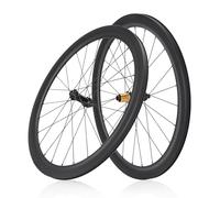Fibre De Carbone Paire De Roues pour Vélo De Route 700C Axe Traversant Avant 15 X 100mm Arrière12 X 142mm Verrouillage Central Frein À Disque Moyeux 24H pour 8-12 Vitesses(60T,50mm)