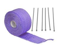 Fibre de Verre de Bande d'isolation de Enveloppe Thermique d'échappement de 5 M avec l'attache en Acier allié pour la Moto de Voiture Violet, Accessoire Multifonctionnel pour