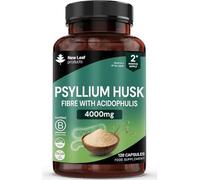 Fibre Supplement 4000mg Psyllium Husk with Acidophilus - High Strength - Natural Soluble Fiber Supplement from Plantago Ovata Seeds, 120 Psyllium Husks Capsules Vegan, Made in UK by New Leaf