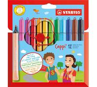 STABILO Feutres de coloriage Cappi – Pointe moyenne – Étui carton 12 feutres + 1 lacet d'attache