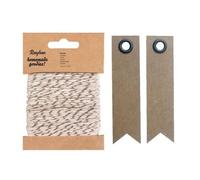 Ficelle 15 M Argenté-Blanc + 20 Étiquettes Kraft Fanion