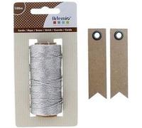 Ficelle argentée 100 m + 20 étiquettes kraft Fanion Argenté G