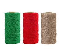 Ficelle de Jute,3 Rouleaux de Ficelle de Jute de Couleur Naturelle de Noël pour Les œuvres d'art Bricolage Ficelle d'emballage Cadeau,Jute Rope Baker Twine Bundling Garden pour Les décorations