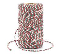 Ficelle de Noël Corde Coton 2mm x 100M pour Emballage Cadeau, Décoration de Noël, Loisirs Créatifs (Rouge et Vert et Blanc)