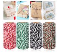 Ficelle de Noël pour emballage cadeau, 4 rouleaux de ficelle de coton de 100 m, ficelle de boucher, fil de coton bicolore pour la pâtisserie, le jardinage, la décoration, l'attachement d'artisanat et