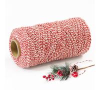 Ficelle de Noël Rouge Blanc 2mm x 200m - Corde Décorative en Jute Naturelle pour Emballage Cadeau, Artisanat, Décoration du Sapin et Bricolage Festif