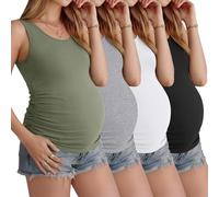 Ficerd Lot de 4 Débardeurs de Grossesse Femme sans Manches Fronces Côtés Col Rond Confort Été Casual Basiques
